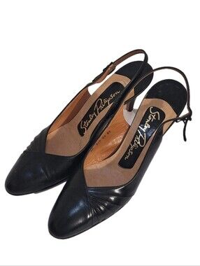 Stanley Philipson Vintage Black Leather Slingbacks Closed Toe Shoes Size 8 GUC